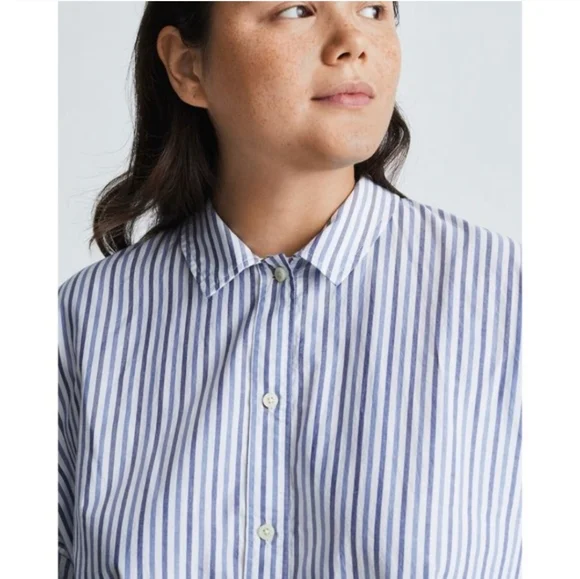 NWT Everlane The Woven PJ Button Down Crop Top Blue White Stripe Cotton Medium - Picture 4 of 14